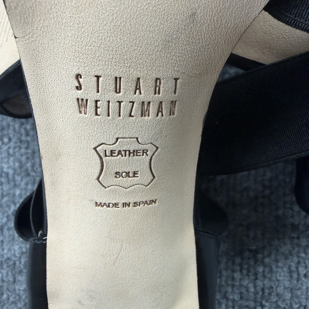 Stuart Weitzman Black Patent Leather Elastic Strap Heels Size 7M - Picture 4 of 6